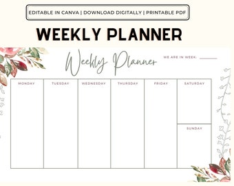 Clean Greenery Weekly Planner Paysage imprimable | Organisateur hebdomadaire