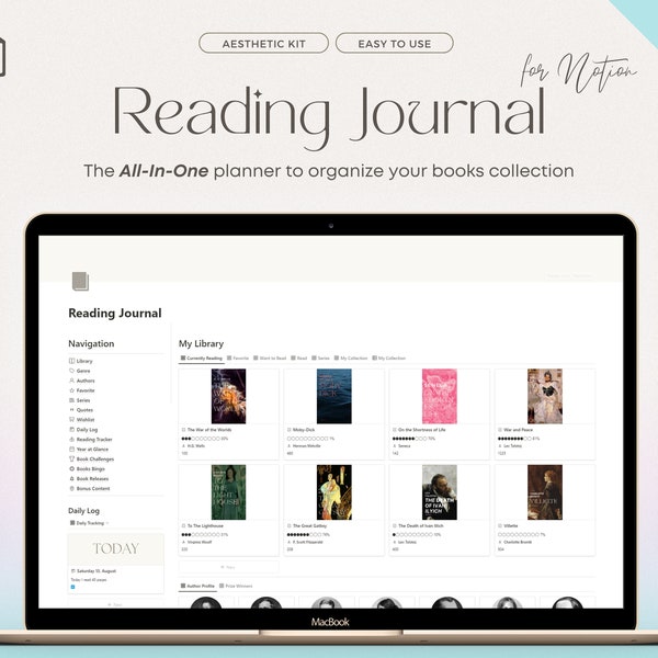 Notion Reading Journal Template | Book Tracker, Book Review, Reading Log, Reading Tracker, Reading Planner, Book Journal, Reading List 2023