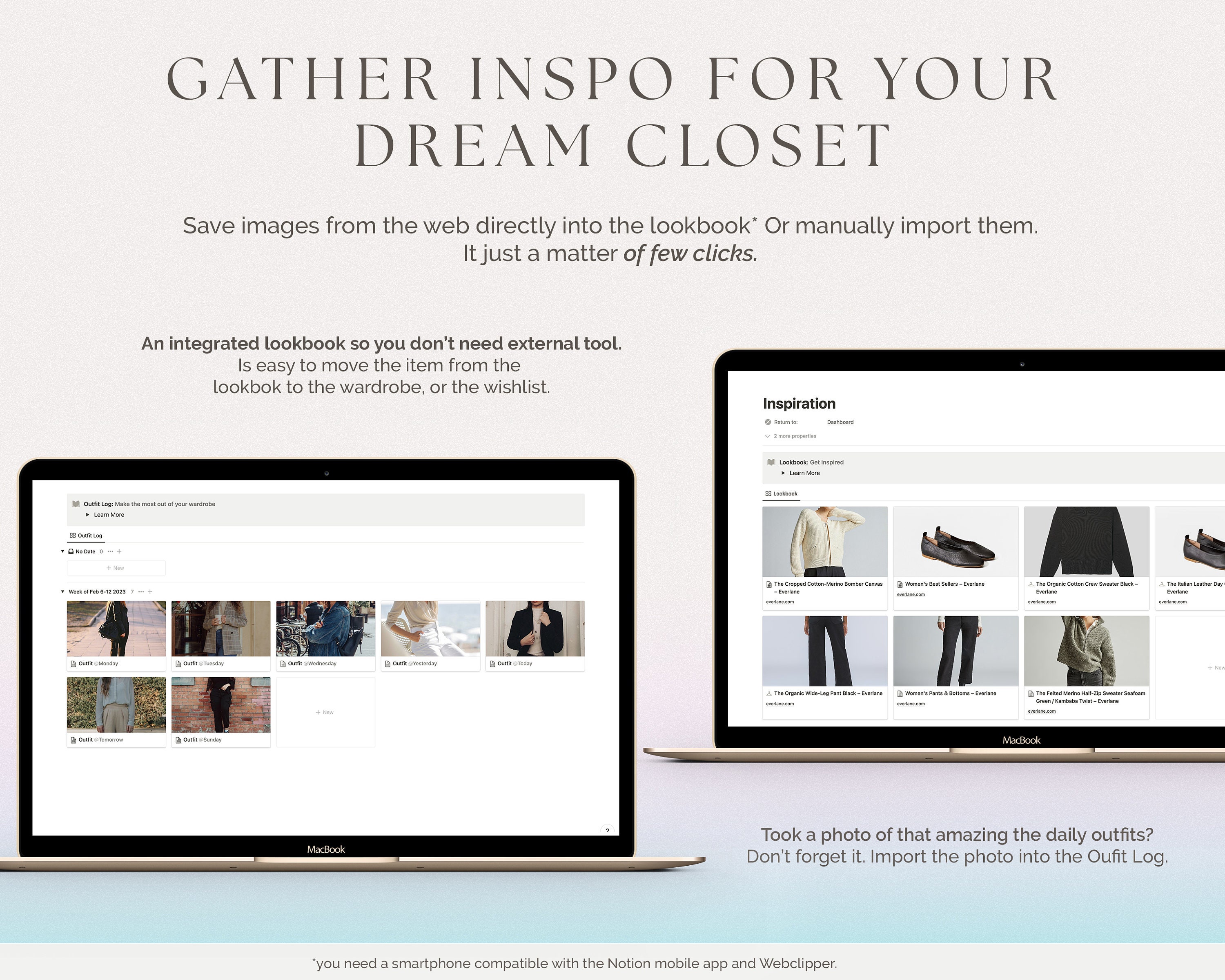 Outfit Planner Notion Template, Notion Wardrobe Manager, Notion Planner