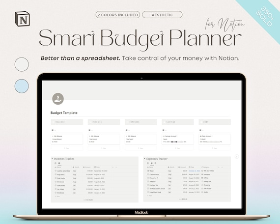 Notion Budget Template, Budget Spreadsheet, Notion Template Finance, Monthly Budget Planner Notion, Expenses Tracker, Personal Finance