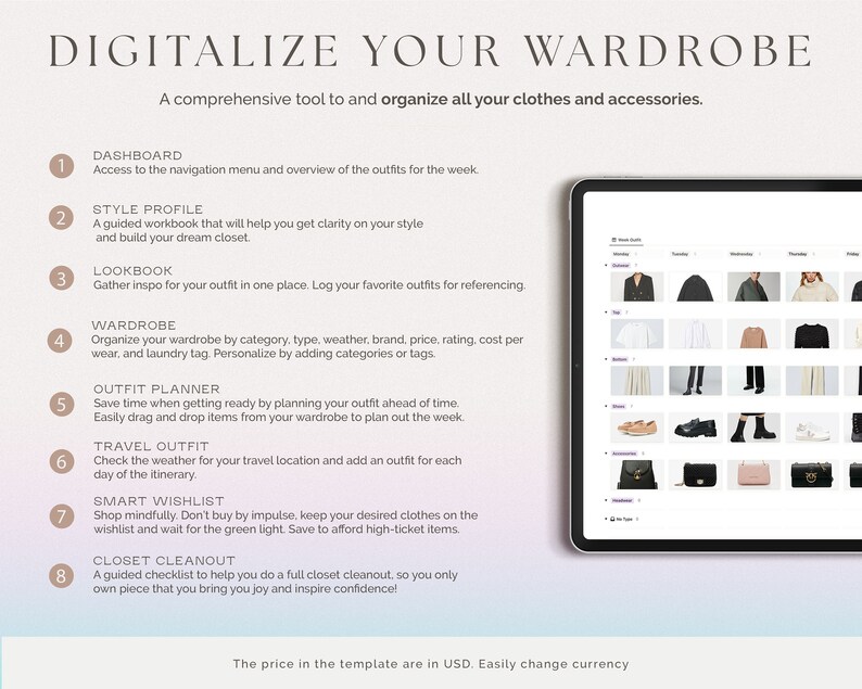 Outfit Planner Notion Template, Notion Wardrobe Manager, Notion Planner