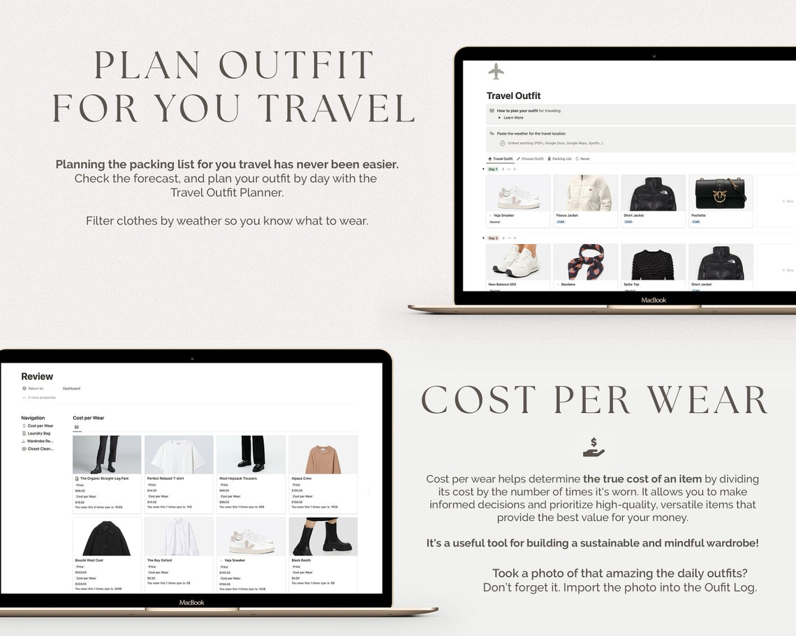 Outfit Planner Notion Template, Notion Wardrobe Manager, Notion Planner