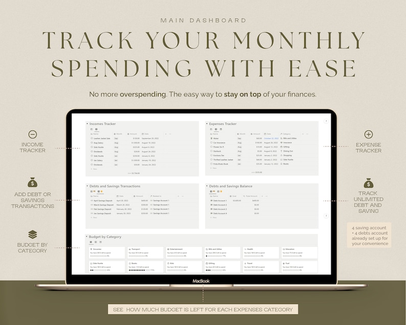 Notion budget template budget spreadsheet notion template etsy