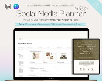 Notion Template Social Media Planner, Content Planner, Instagram Planner, Content Calendar, Dashboard Social Media Manager, Content Creator