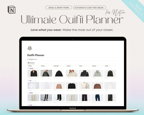 Outfit Planner Notion Template, Notion Wardrobe Manager, Notion Planner, Capsule Wardrobe Planner, Wishlist Tracker, Clothes Packing List