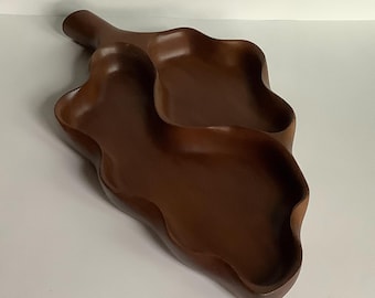 Divided Wood Serving Dish — Wooden Snack Plate — Carved Wooden Bowl — Wooden Dish — Nuts Snack Bowl — Rustic Snack Dish