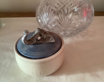 Handpainted Ceramic Elephant Bowl with Lid: Vintage Jewelry Dish