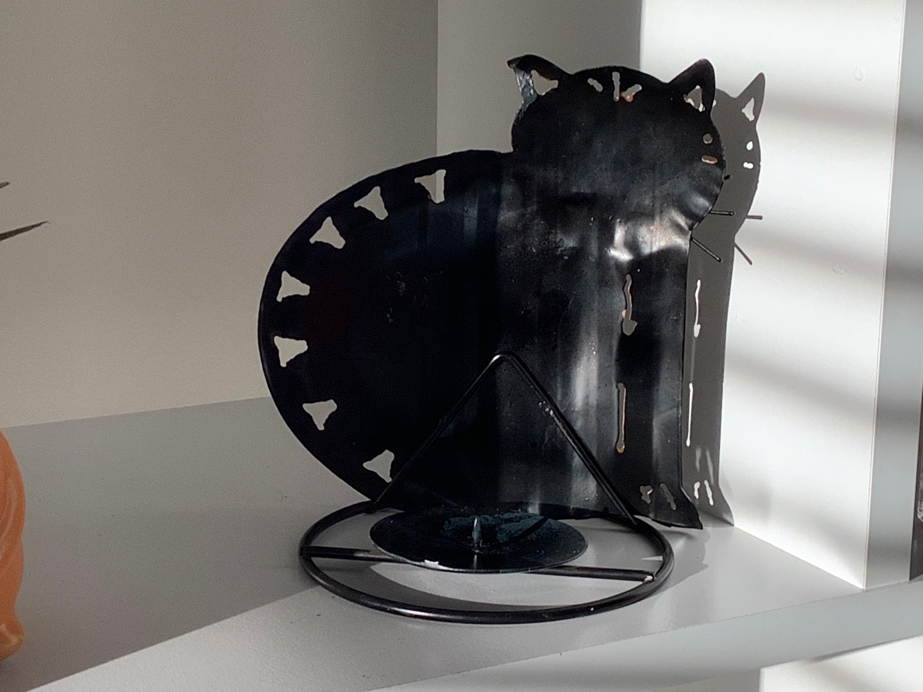 Farmhouse Style Black Cat Votive Holder Metal Cat Stand Adorable Cat
