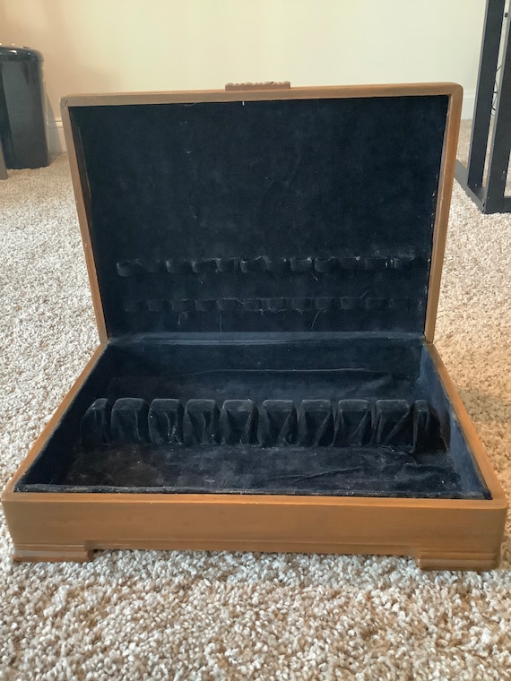 Vintage Wooden Flatware Box Silverware Storage Silver 