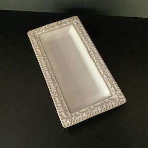 California Pantry Ceramic Small Tray — White Trinket Dish — Embossed Border Bread & Appetizer Tray — Rectangular Serving Platter