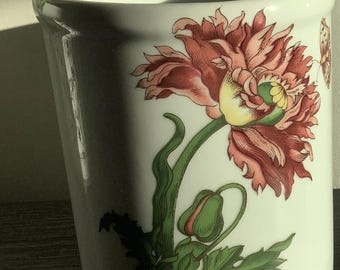 BIA Floral Ceramic Utensil Holder or Vase — Red Floral Pattern — Kitchen Organizer — Choose Style