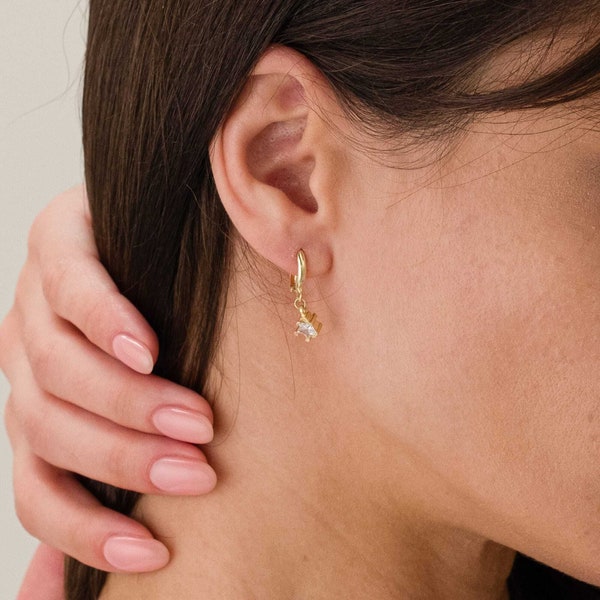Personalized 14K Gold Birthstone Earrings, Birthstone Dangle Earrings, Birth Month Gold Jewelry, Custom Gemstone Earrings, Mothers Day Gifts