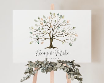 Libro de visitas Árbol de bodas - libro de visitas con huellas dactilares roble - libro de visitas de boda personalizado - árbol genealógico de recuerdos de boda - impresión personalizada