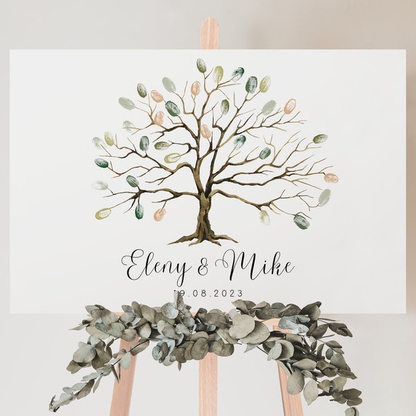 Libro de visitas Árbol de bodas - libro de visitas con huellas dactilares roble - libro de visitas de boda personalizado - árbol genealógico de recuerdos de boda - impresión personalizada
