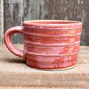 Handmade Rustic pink  Stoneware Espresso  Mug – Textured Ribbed Coffee Cup, Wheel-Thrown Pottery