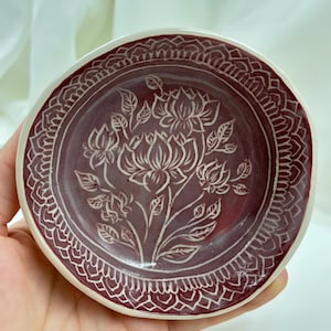 Sgraffito Flowers: Hand Carved Ceramic Bowl (2)
