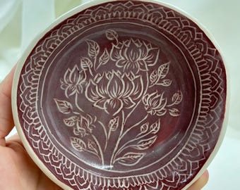 Sgraffito Flowers: Hand Carved Ceramic Bowl (2)