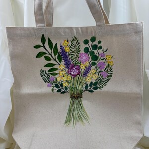 Handpainted Floral Canvas Tote