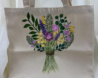 Flower Painted Tote Bag - Etsy