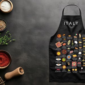 Italian Food Apron: Pizza, Pasta, Gelato - Tuscany Kitchen Gift