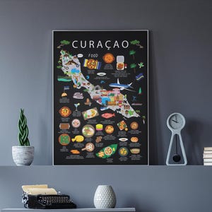 Poster Curacao | Ess- und Kulturkarte für Kinder in der Karibik | Fun Island Wandkunst von Maison Maps