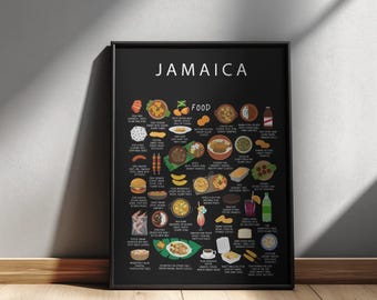 Jamaica Food Art Print | Caribbean Street Food Poster, Island Kitchen Decor