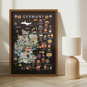 Deutsches Essen Kinder Poster | Deutschland Map Print für Kinderzimmer und Klassenzimmer | Edukative Wanddekoration
