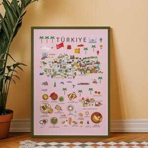 Poster per bambini Türkiye Rosa – Mappa divertente e colorata per la decorazione della cameretta dei bambini / Arte murale con avventure turche di Maison Maps
