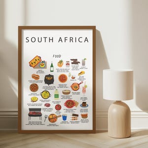 South Africa Food Poster  White| Traditional South African Cuisine Wall Art | Decor | Perfect Gift for Foodies, Expats, and Travelers