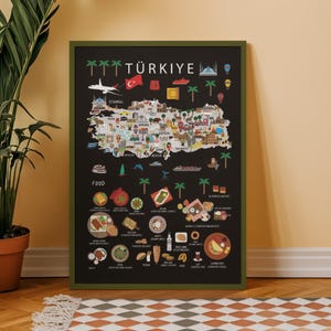 Türkiye Kids Map Poster | Hand-Drawn Educational Wall Art, Food & Landmarks Print