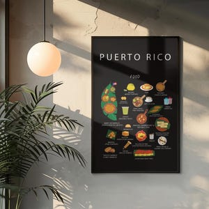 Poster di cibo portoricano / Arte murale della cucina caraibica tradizionale / Decorazioni per la cucina e i viaggi / Mofongo / Tostones / Pastelón / Idea regalo