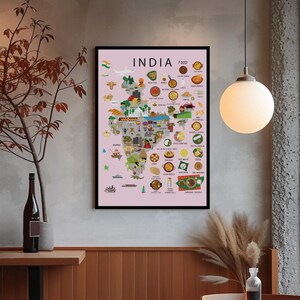 Poster pour enfants Inde rose | Papier | Éducatif | Carte du monde | Voyage | Décoration murale