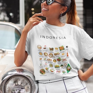 Indonesia Foodie T-shirt | Indonesian Cuisine | Nasi Goreng Rendang Satay | Expat Gift Idea | Street Food Shirt | Cozy Pyjama Homewear
