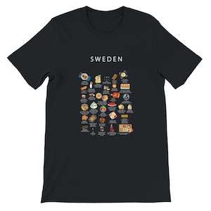Camiseta sueca com tema gastronômico | Camiseta sueca com almôndegas e arenque | Pijama aconchegante para relaxar | Presente para expatriados e amantes da gastronomia