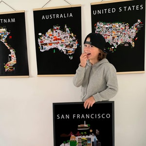 Affiche San Francisco | Papier | Éducatif | 50 x 70 cm | Enfants | Carte du monde | Chambre d'enfant | Voyage | Décoration murale salle de jeux