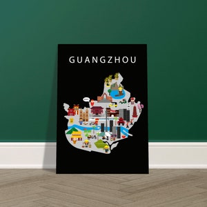 Poster per bambini di Guangzhou – Mappa divertente e colorata con cibo cantonese per la cameretta dei bambini / Graziosa decorazione murale educativa di Maison Maps