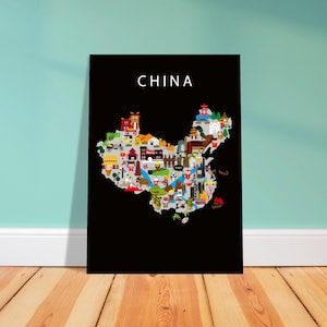 Poster della Cina / Carta / Educativo / 50 x 70 cm / Bambini / Mappa del mondo / Cameretta dei bambini / Viaggio / Decorazione murale per sala giochi