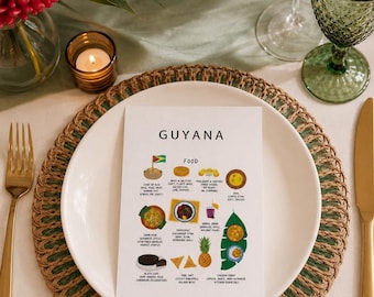 Guyana Food Postcard | Guyanese Greeting Card | Wedding Menu Card | Caribbean Food Wedding Invitation | Guyana Place Card | Foodie Gift