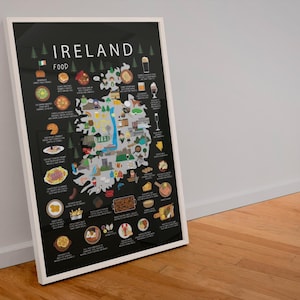 Póster infantil de Irlanda / Mapa divertido de gastronomía y cultura para habitación infantil / Arte mural colorido de Maison Maps