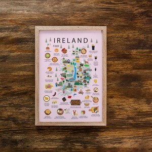 Poster enfant Irlande rose | Carte gastronomique et culturelle amusante pour une chambre d'enfant | Décoration murale colorée par Maison Maps