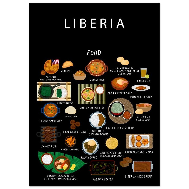 Poster of Liberia Food Paper Educational A4 A3 A2 50 X 70 Cm World Map