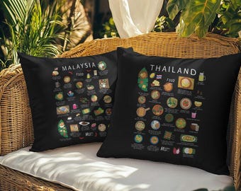 Malaysia Food Outdoor Pillow: Nasi Lemak, Laksa Patio Decor