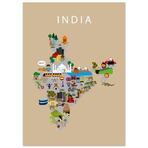 Poster met Indiabeige | Papier | Educatief | 50 x 70 cm | Kinderen | Wereldkaart | Babykamer | Reizen | Wanddecoratie speelkamer
