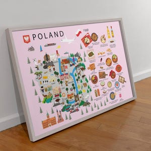 Poster per bambini Polonia Rosa / Carta / Educativo / Mappa del mondo / Viaggio / Decorazione murale
