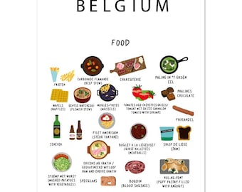 Poster of Belgium Food White | Paper | Educational | 50 x 70 cm | World map | Kitchen | Travel | Wall decor | Brussels | Cuisine | Belgium