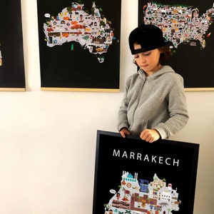 Affiche de Marrakech | Papier | Éducatif | 50 x 70 cm | Enfants | Carte du monde | Chambre d'enfant | Voyage | Décoration murale salle de jeux