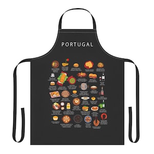 Portuguese Food Apron | Portugal Cuisine | Bacalhau Pastel de Nata | Lisbon Kitchen Gift | Algarve Cooking Apron