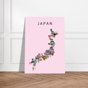 Poster del Giappone Rosa / Carta / Educativo / Bambini / Mappa del mondo / Cameretta dei bambini / Decorazione da parete per la sala giochi /