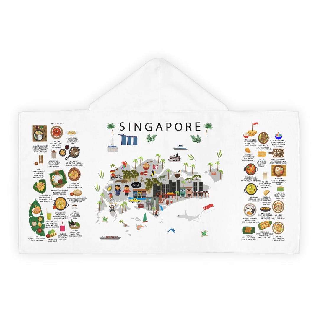 Singapore Hawker Food Map Hooded Towel | Kids Beach Bath Cover-up - Etsy