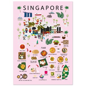 Poster pour enfants rose Singapour | Papier | Éducatif | Carte du monde | Voyage | Décoration murale